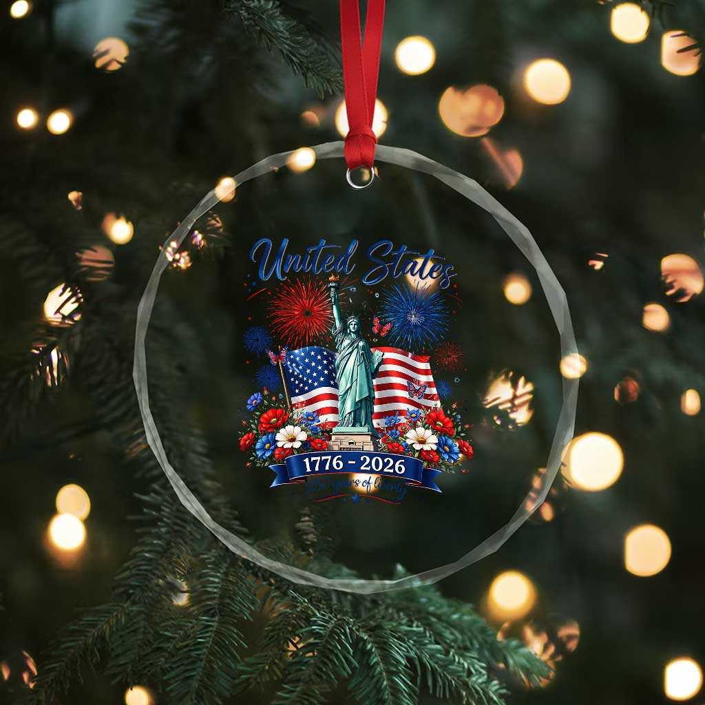 250th Anniversary USA Crystal Glass Ornament Patriotic Liberty Floral 250 Years American 4th July 1776 2026 TS10 Print Your Wear