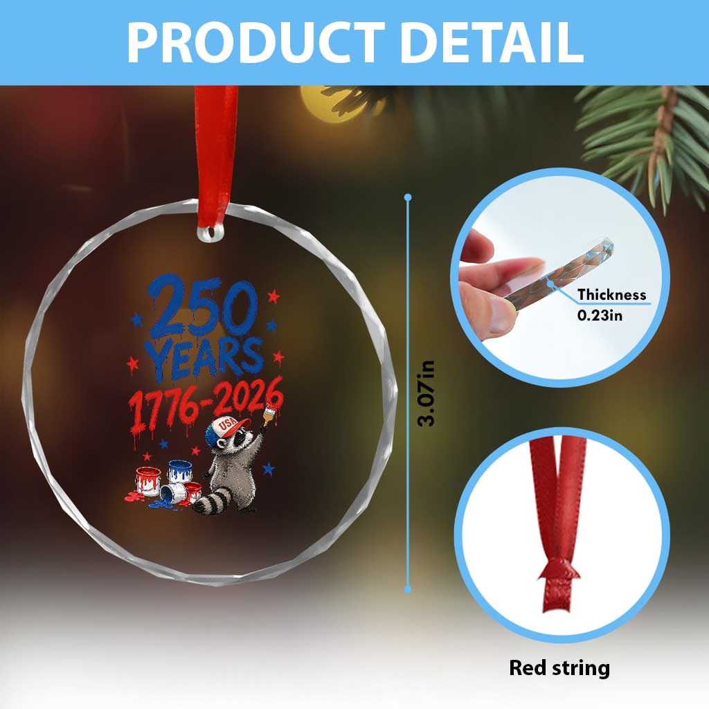 250th Anniversary USA Crystal Glass Ornament Patriotic Raccoon American Flag 4th of July TS14 Print Your Wear