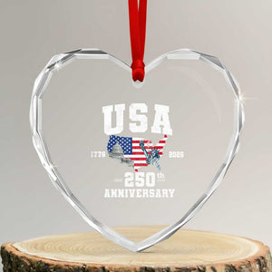 250th Anniversary USA Heart Crystal Glass Ornament 4th of July America US Flag Patriotic 250 Years American Flag