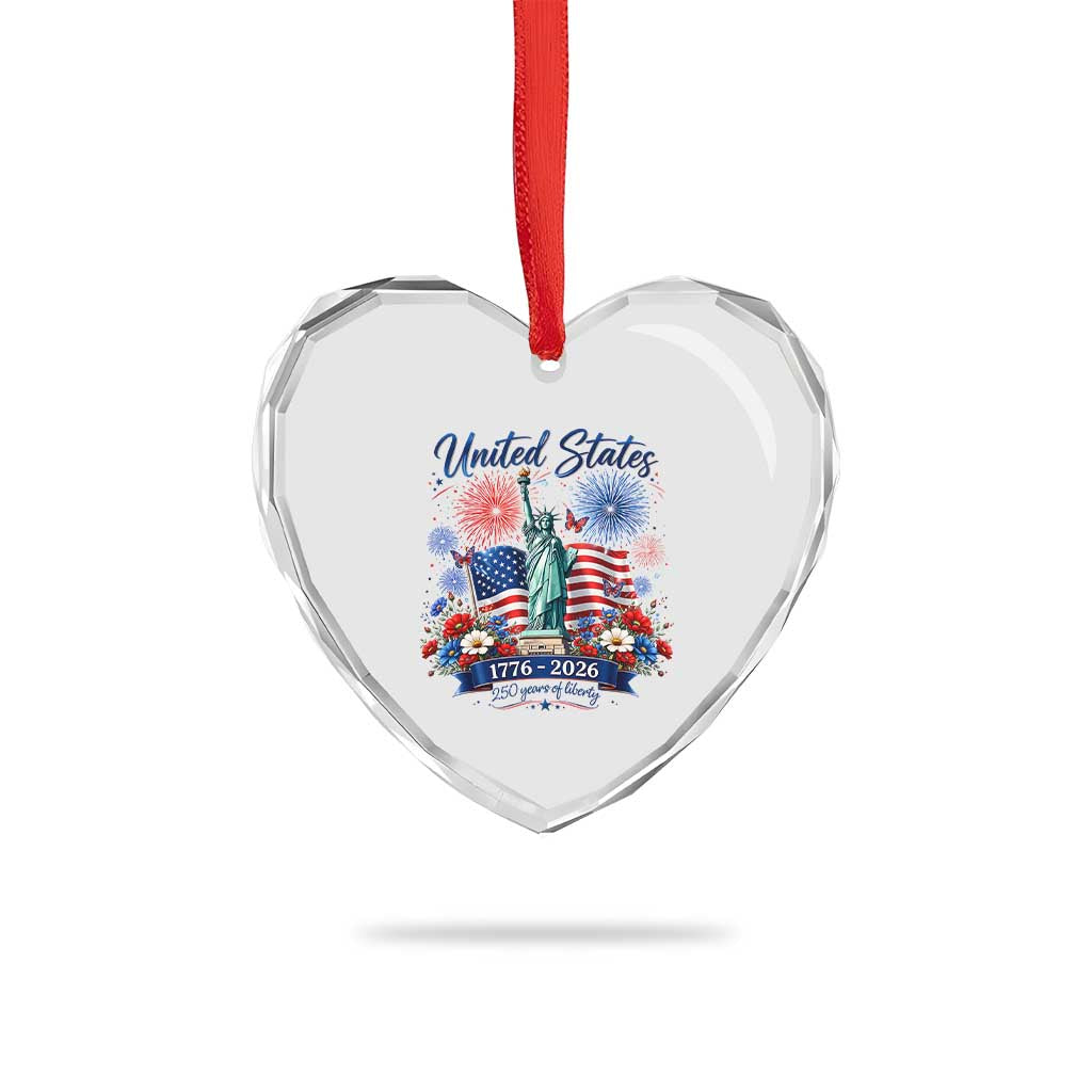 250th Anniversary USA Heart Crystal Glass Ornament Patriotic Liberty Floral 250 Years American 4th July 1776 2026 TS10 Print Your Wear