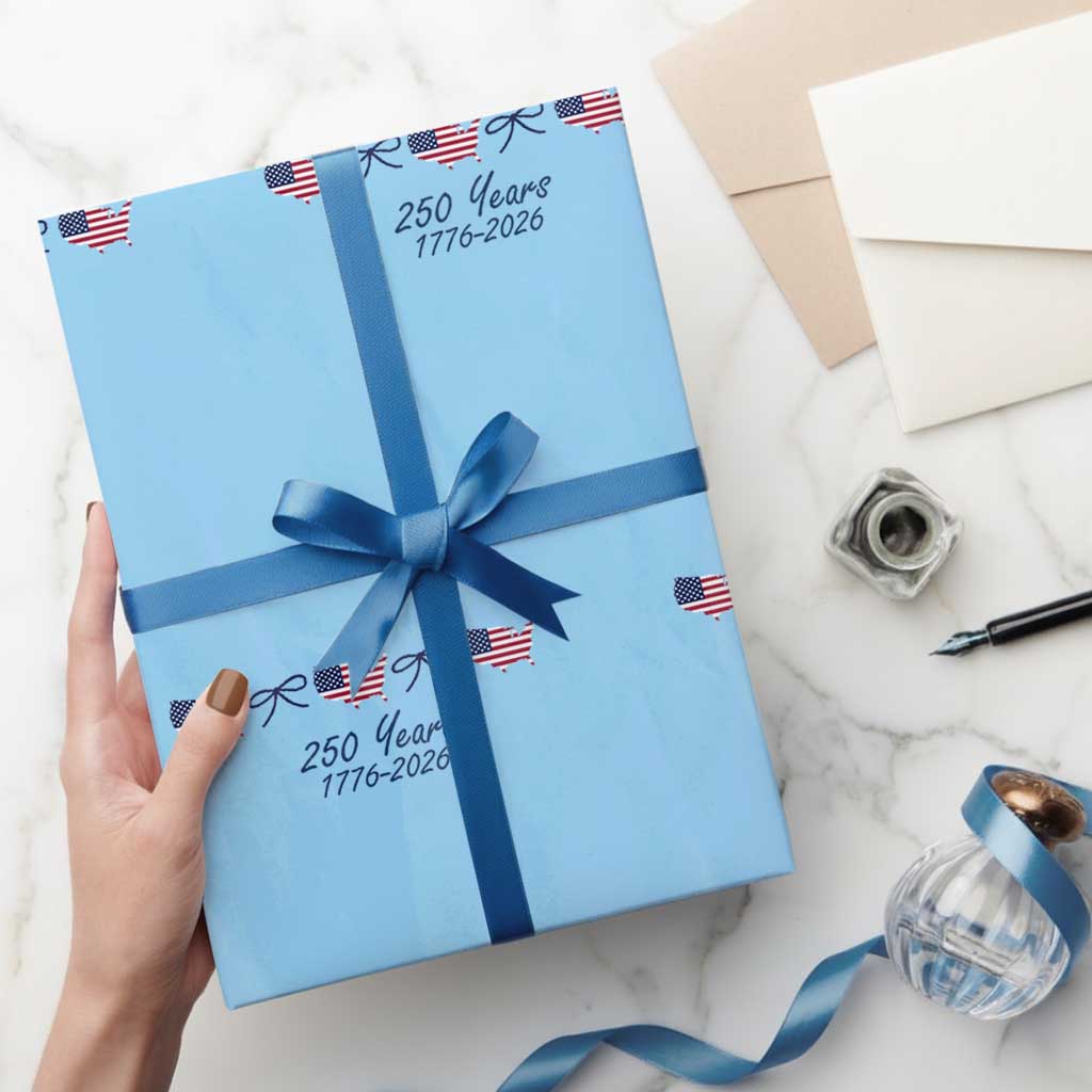250th Anniversary USA Wrapping Paper Roll American Flag Dainty Bow 4th of July