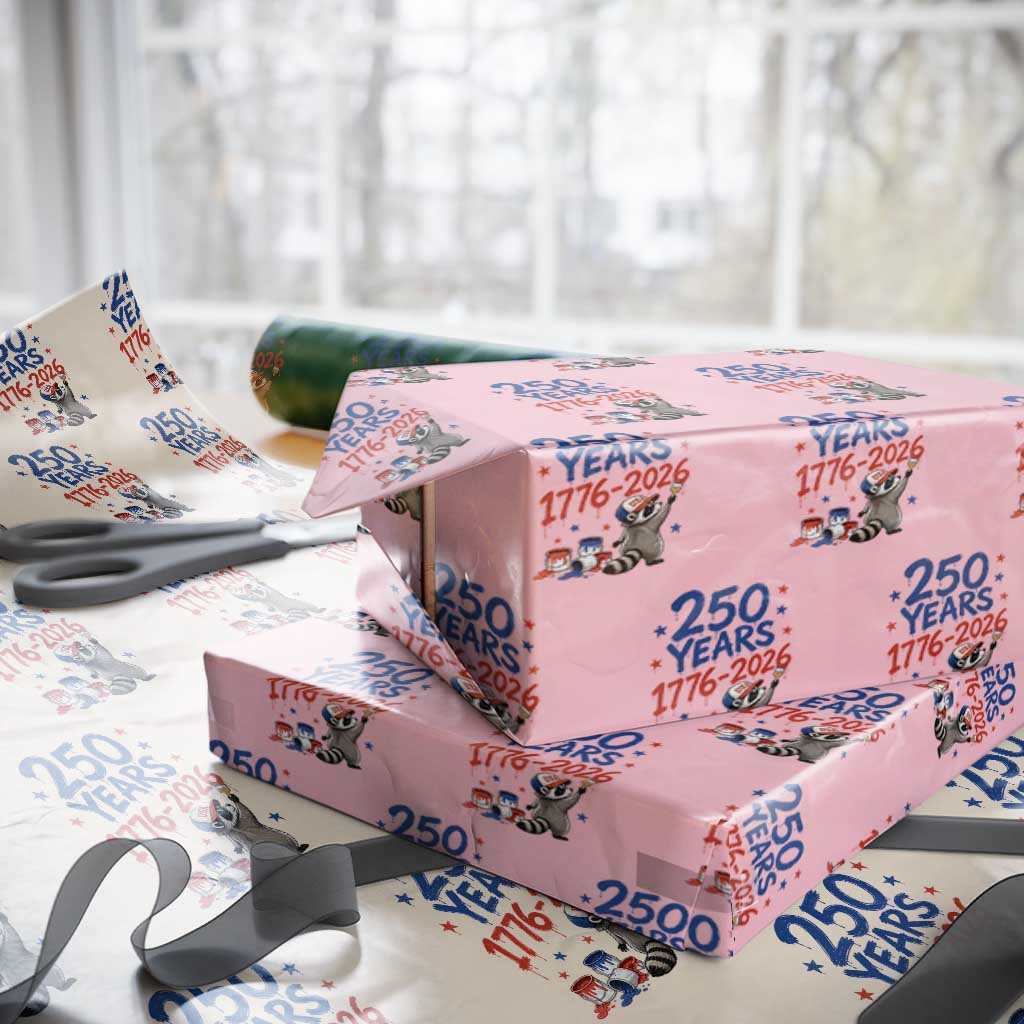 250th Anniversary USA Wrapping Paper Roll Patriotic Raccoon American Flag 4th of July TS14 Light Pink Print Your Wear
