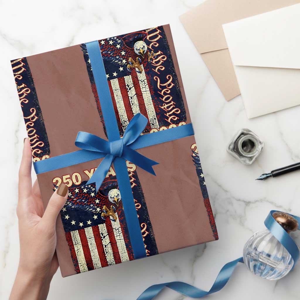 250th Anniversary USA Patriotic Wrapping Paper Roll 250 Years We The People Vintage Bald Eagle TS11 Mocha Print Your Wear