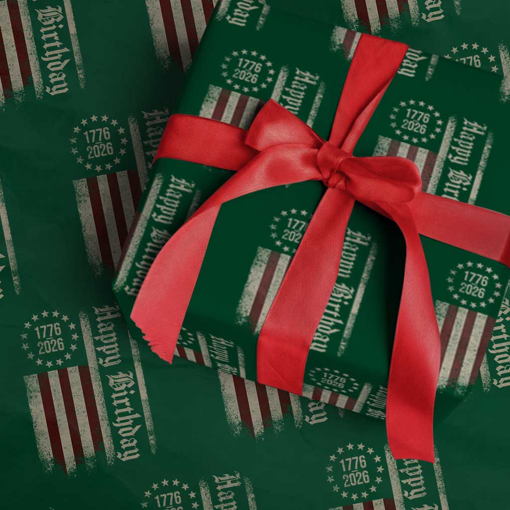 250th Birthday US July 4th 1776 2026 American Flag Wrapping Paper Roll TS11 Green Print Your Wear