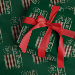 250th Birthday US July 4th 1776 2026 American Flag Wrapping Paper Roll TS11 Green Print Your Wear