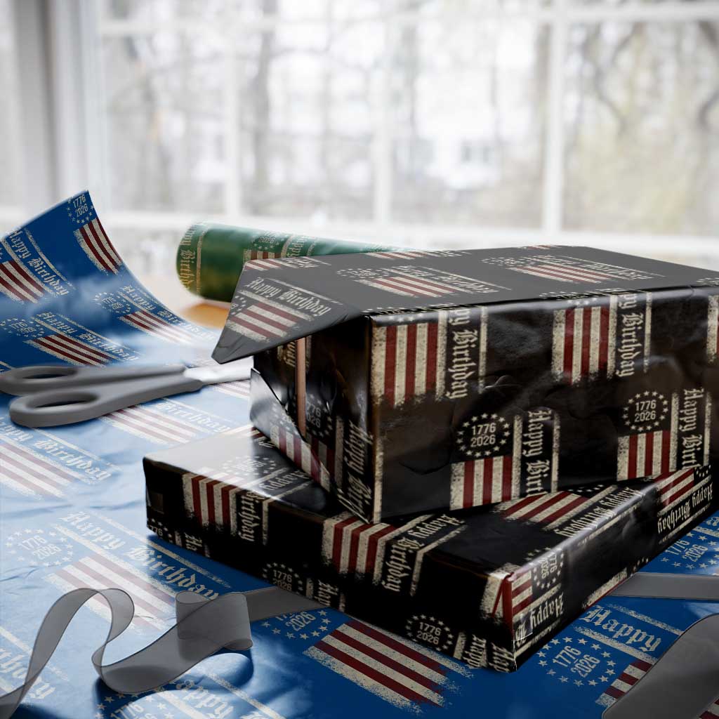 250th Birthday US July 4th 1776 2026 American Flag Wrapping Paper Roll TS11 Black Print Your Wear