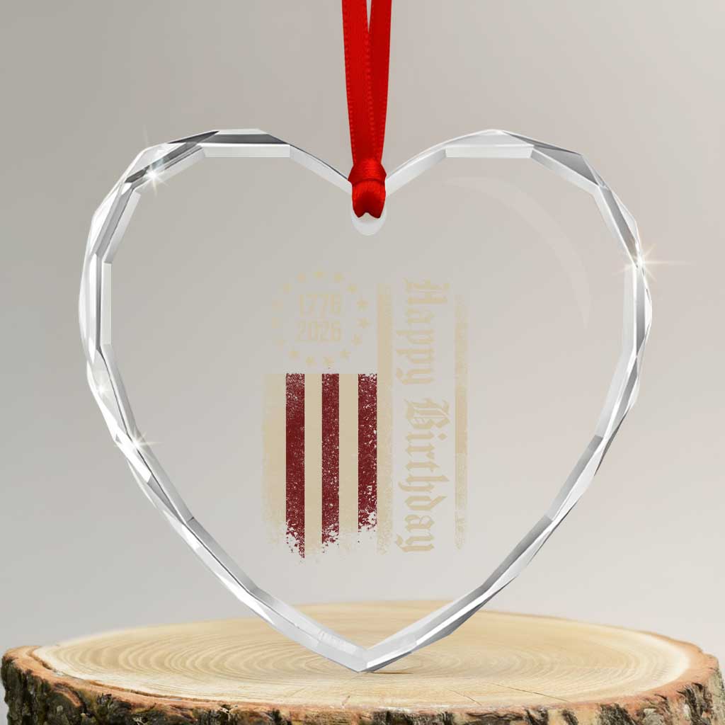 250th Birthday US July 4th 1776 2026 American Flag Heart Crystal Glass Ornament TS11 Transparent Glass 3'' Heart Print Your Wear