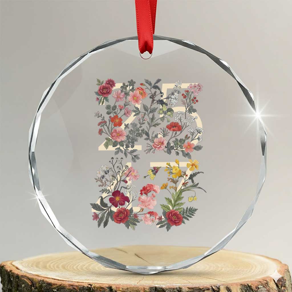 2547 Wildflower Floral Graphic Crystal Glass Ornament Subtle Coded 25th Amendment Political Satire Aesthetic TS02 Transparent Glass 3'' Circle Print Your Wear