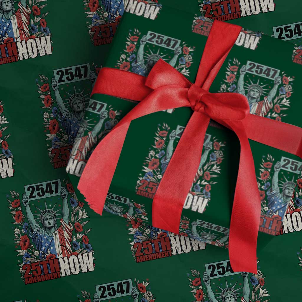 25th Amendment Now 2547 Wrapping Paper Roll Statue of Liberty Floral Political Statement Graphic TS02 Green Print Your Wear