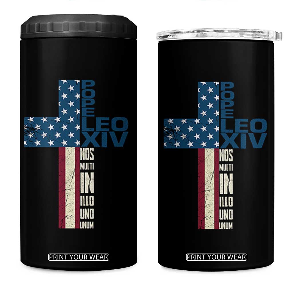 267th Pope Leo XIV 4 in 1 Can Cooler Tumbler Nos Multi In Illo Uno Unum American Cross TS02 One Size: 16 oz Black Print Your Wear