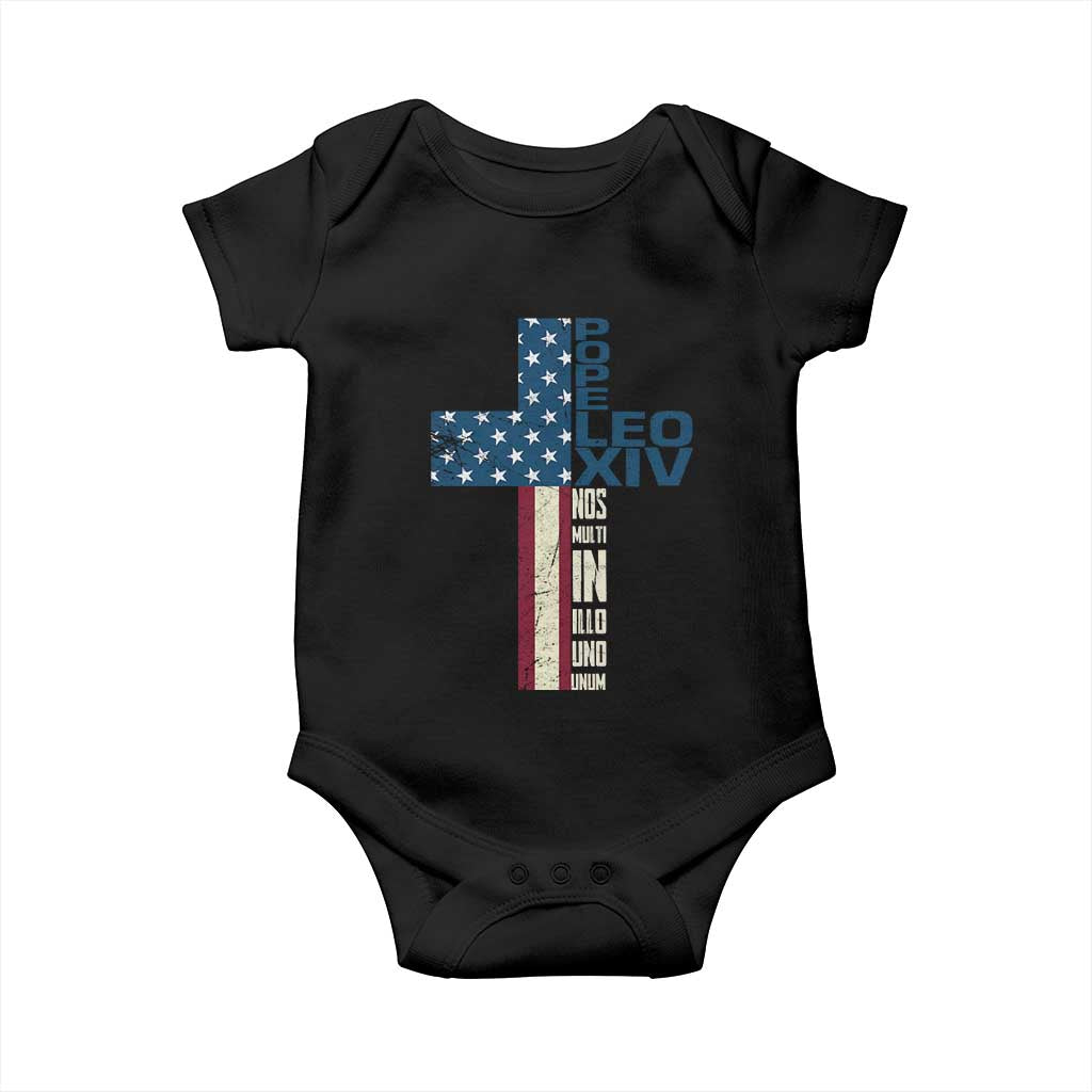 267th Pope Leo XIV Baby Onesie Nos Multi In Illo Uno Unum American Cross TS02 Black Print Your Wear