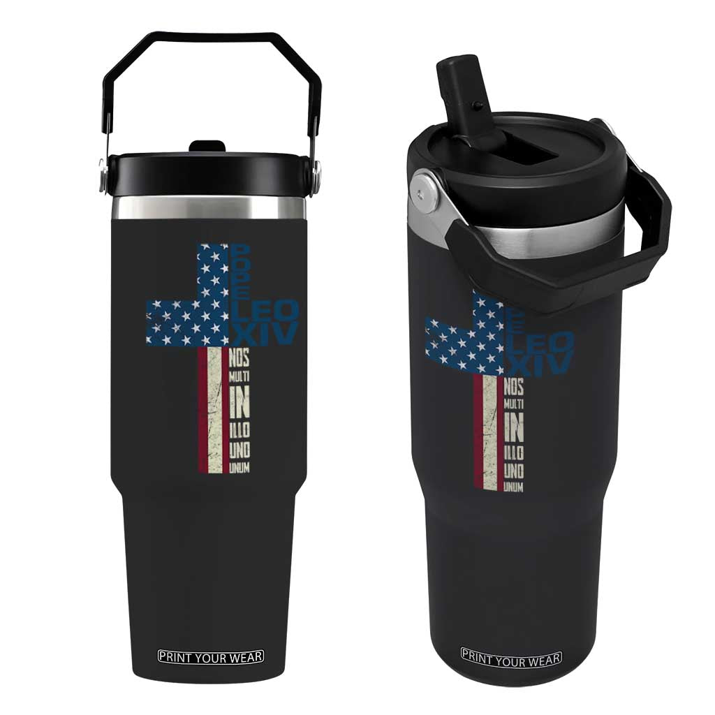267th Pope Leo XIV Flip Straw Tumbler Nos Multi In Illo Uno Unum American Cross TS02 One Size: 30 oz Black Print Your Wear