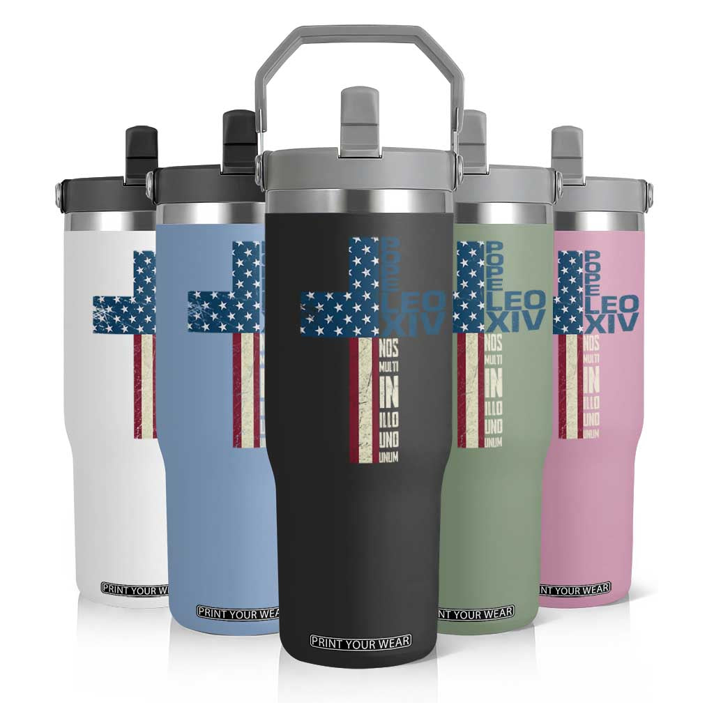 267th Pope Leo XIV Flip Straw Tumbler Nos Multi In Illo Uno Unum American Cross TS02 Print Your Wear