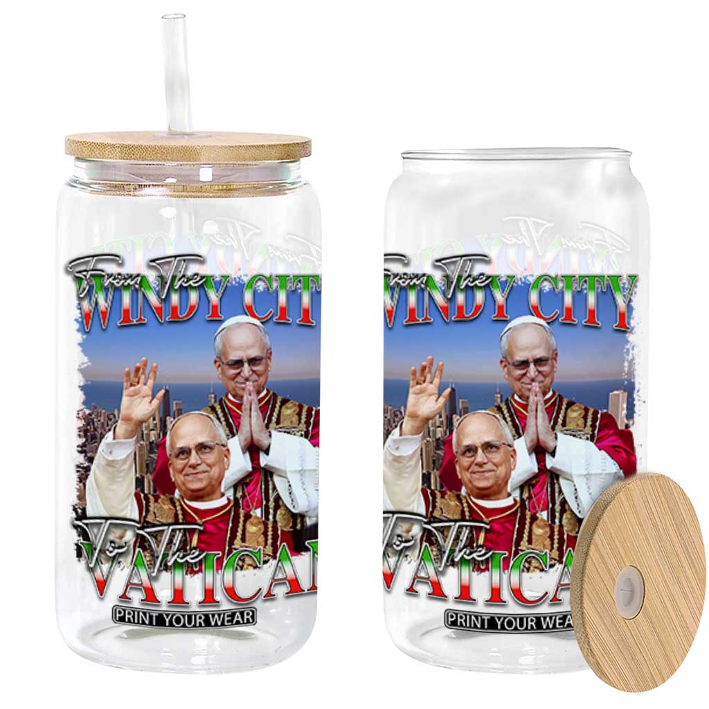 267th Pope Leo XIV Glass Can From The Windy City To The Vatican US Chicago Pride TS02 Black Print Your Wear