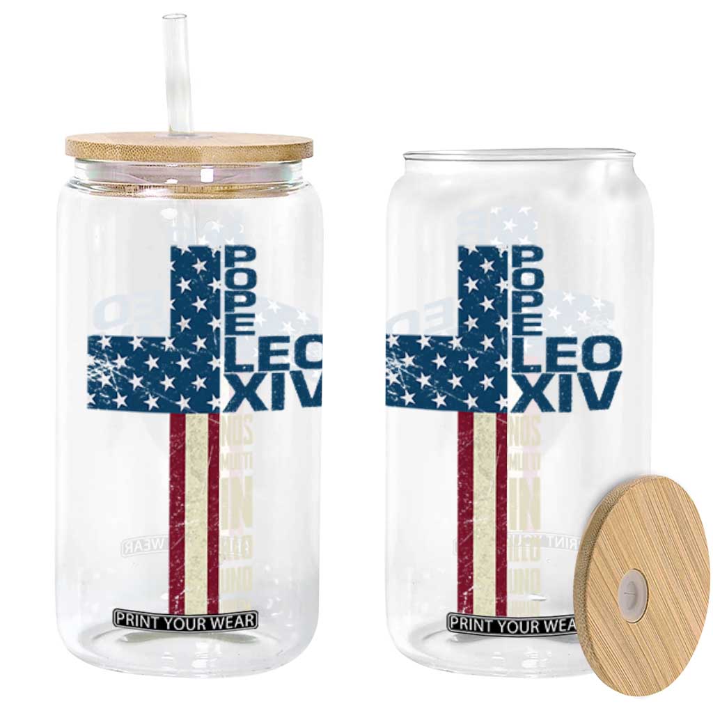 267th Pope Leo XIV Glass Can Nos Multi In Illo Uno Unum American Cross TS02 Black Print Your Wear
