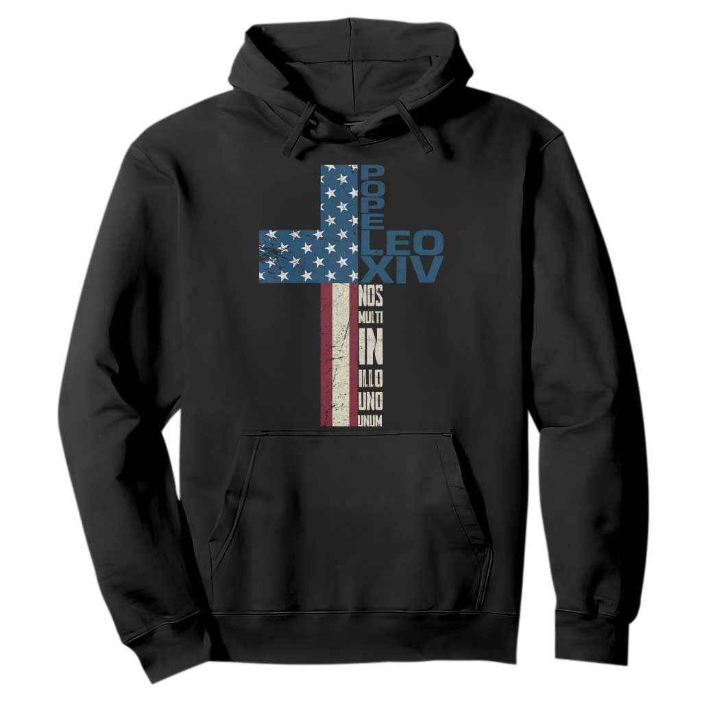 267th Pope Leo XIV Hoodie Nos Multi In Illo Uno Unum American Cross TS02 Black Print Your Wear