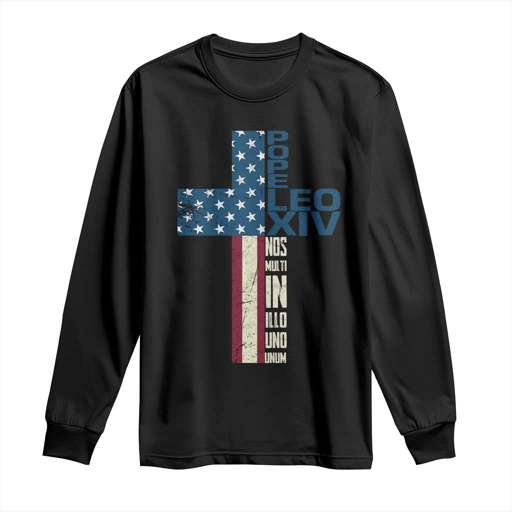 267th Pope Leo XIV Long Sleeve Shirt Nos Multi In Illo Uno Unum American Cross TS02 Black Print Your Wear