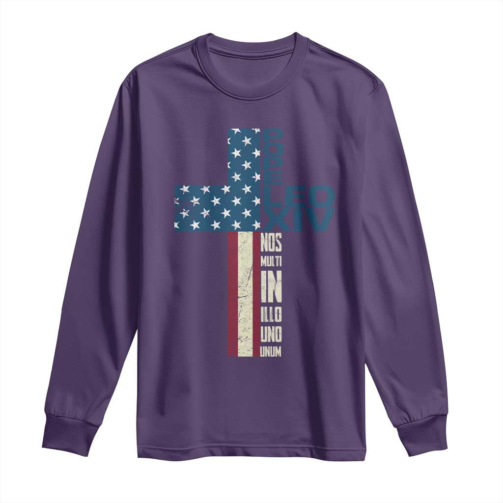267th Pope Leo XIV Long Sleeve Shirt Nos Multi In Illo Uno Unum American Cross TS02 Purple Print Your Wear