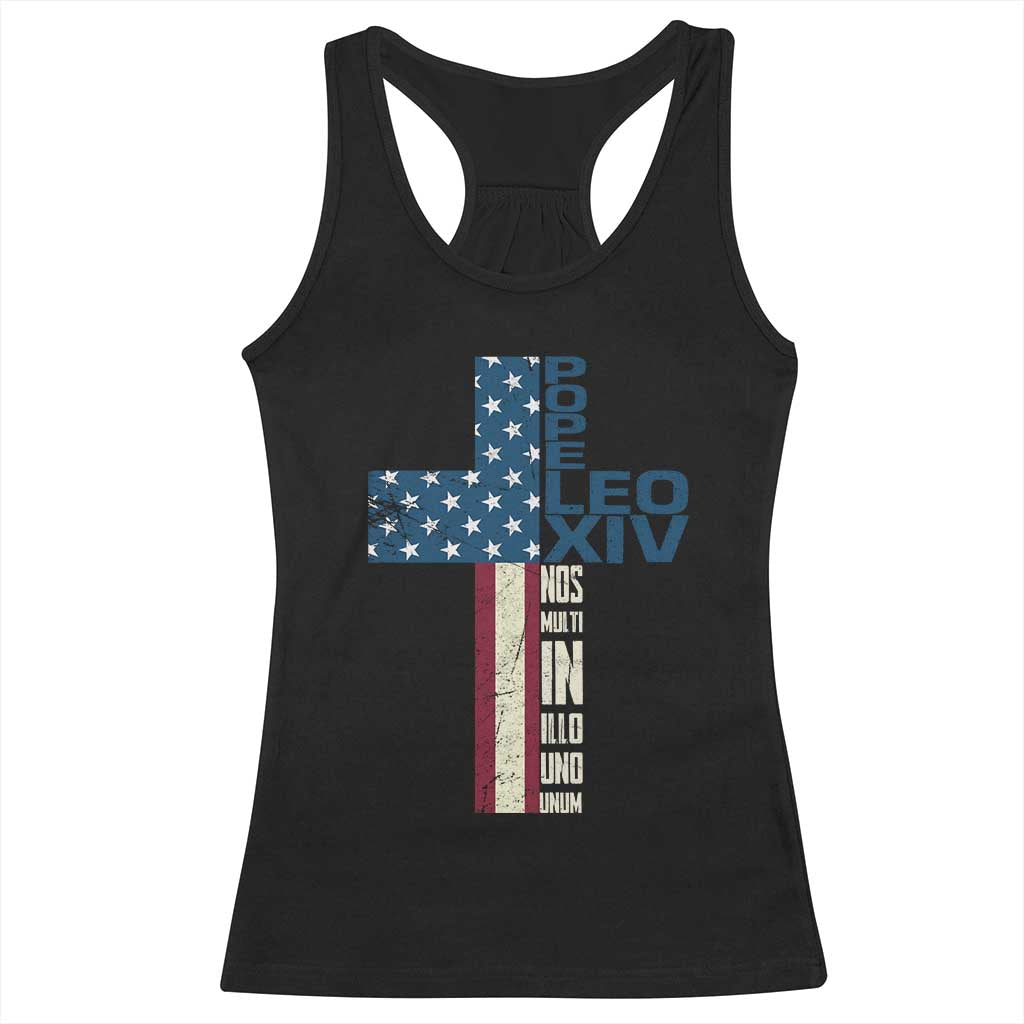 267th Pope Leo XIV Racerback Tank Top Nos Multi In Illo Uno Unum American Cross TS02 Black Print Your Wear