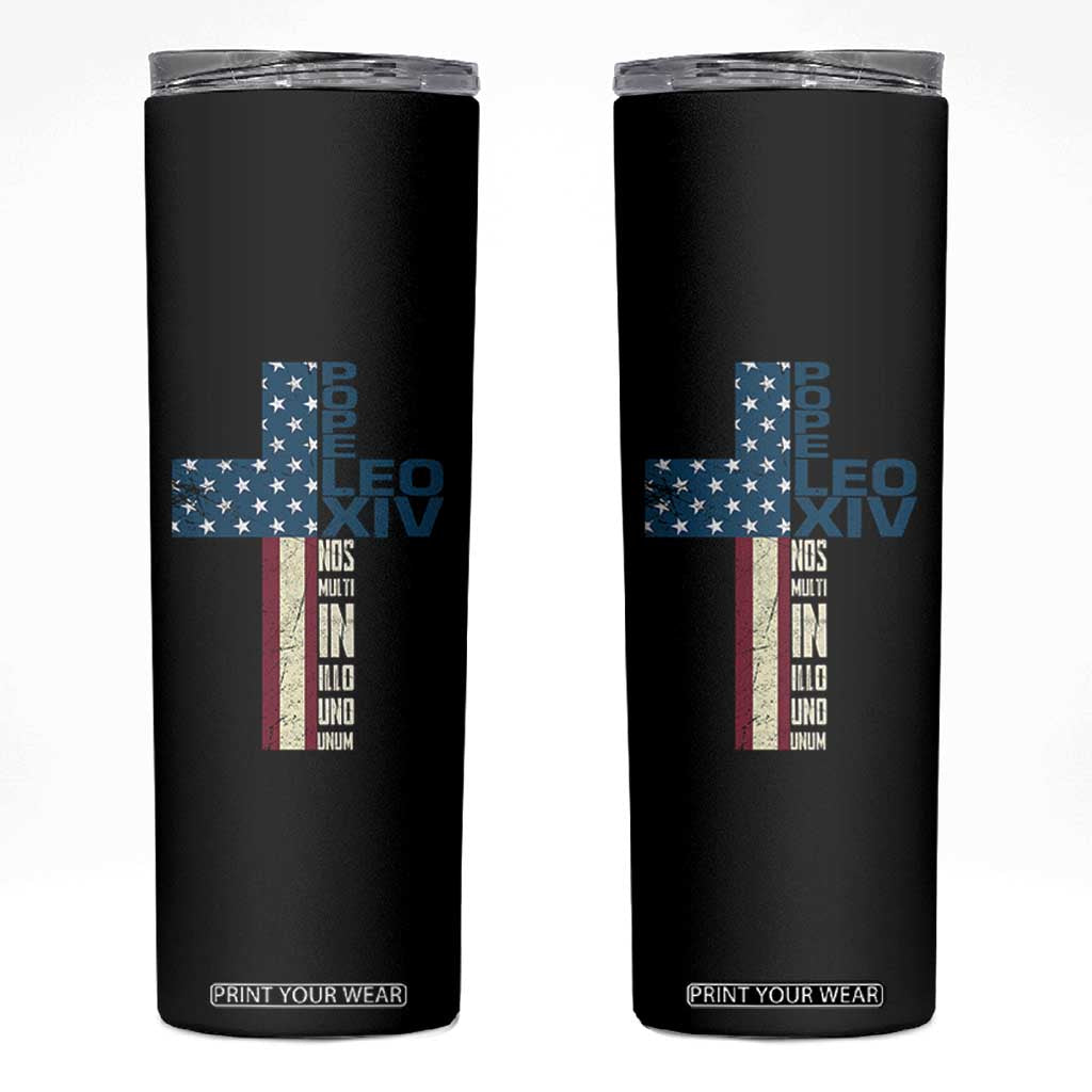 267th Pope Leo XIV Skinny Tumbler Nos Multi In Illo Uno Unum American Cross TS02 Black Print Your Wear