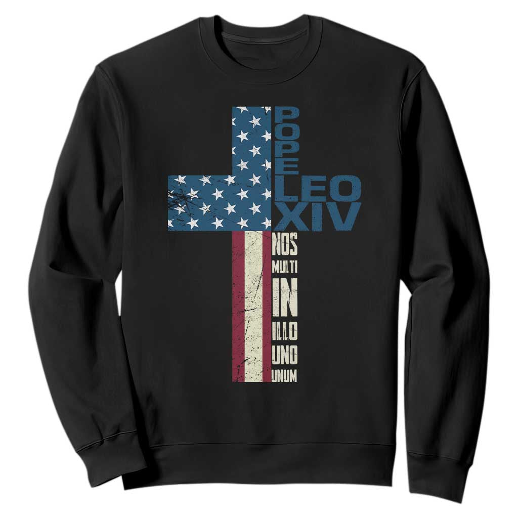 267th Pope Leo XIV Sweatshirt Nos Multi In Illo Uno Unum American Cross TS02 Black Print Your Wear