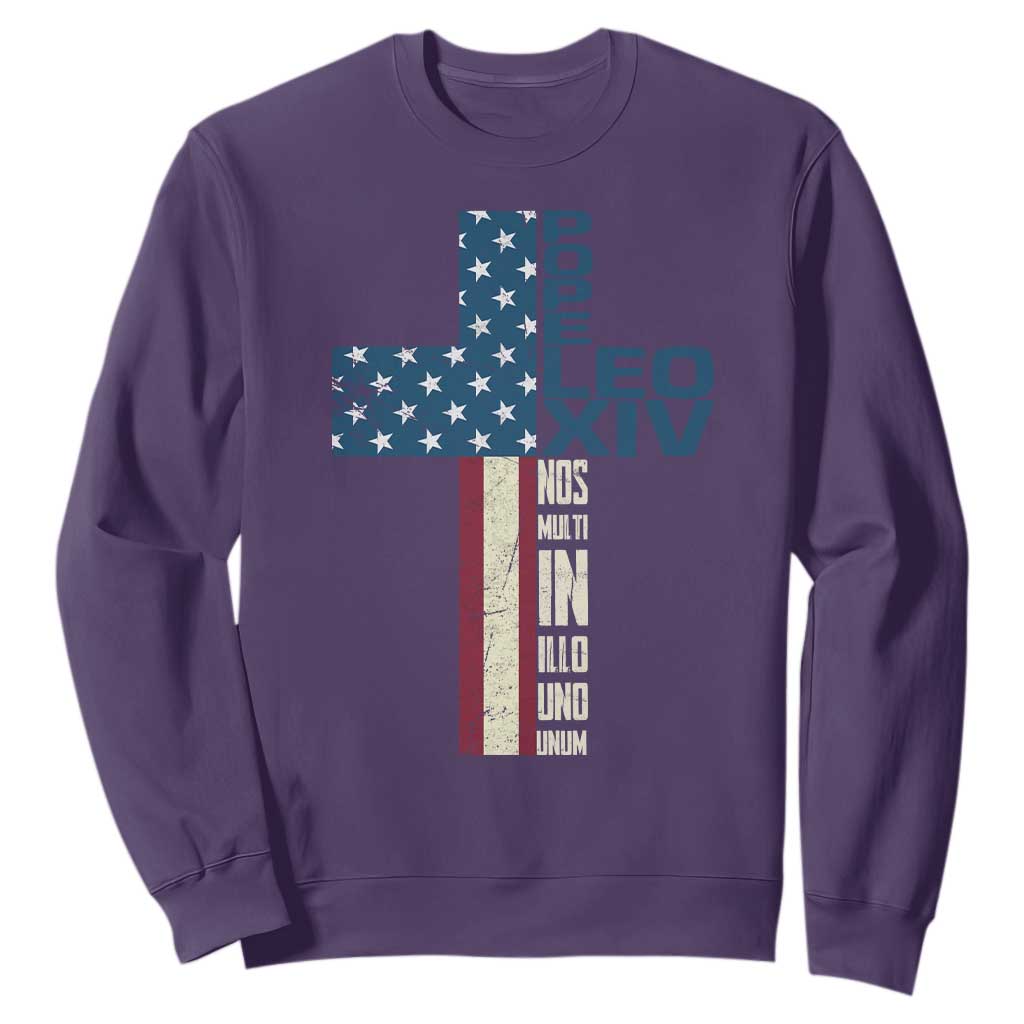 267th Pope Leo XIV Sweatshirt Nos Multi In Illo Uno Unum American Cross TS02 Purple Print Your Wear