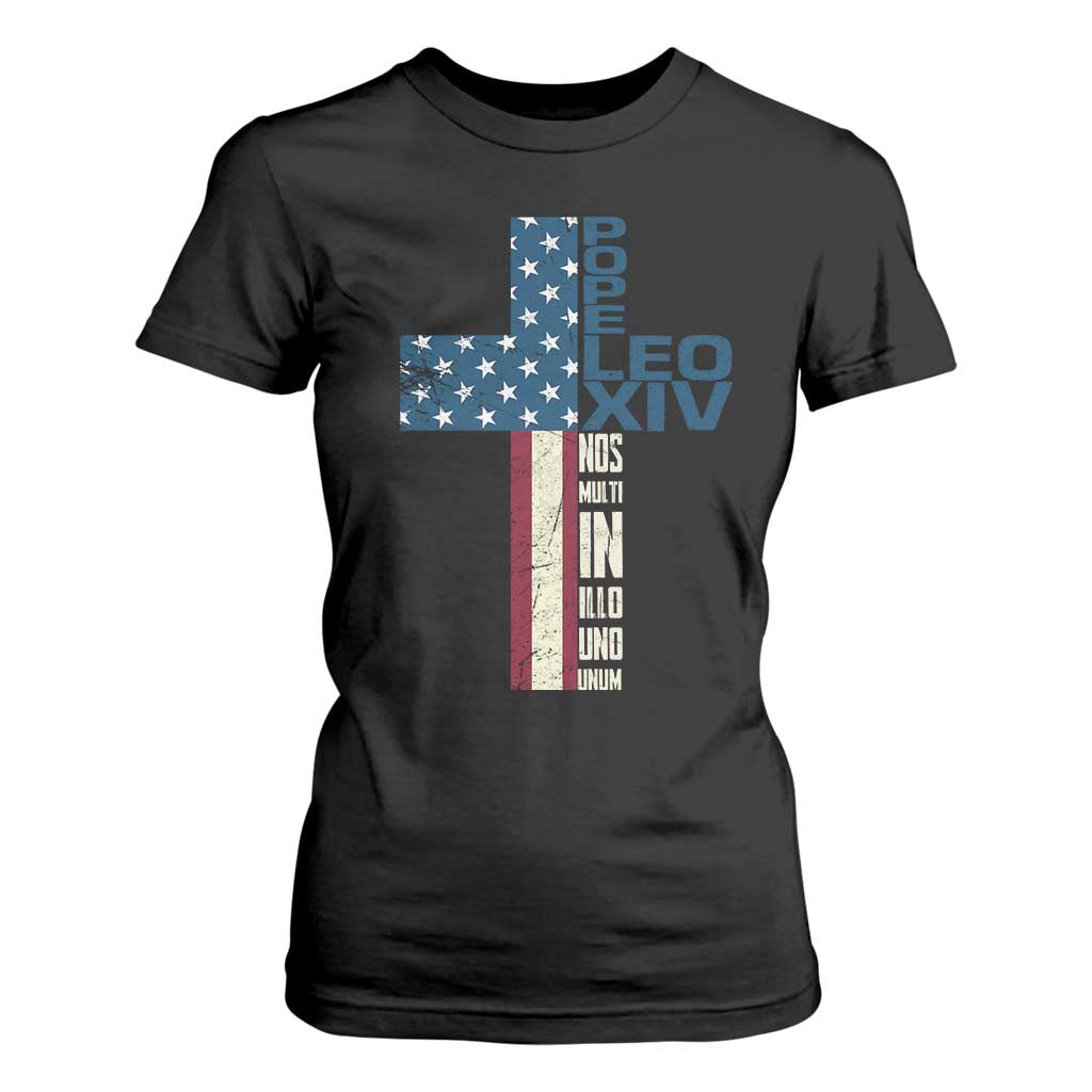 267th Pope Leo XIV T Shirt For Women Nos Multi In Illo Uno Unum American Cross TS02 Black Print Your Wear