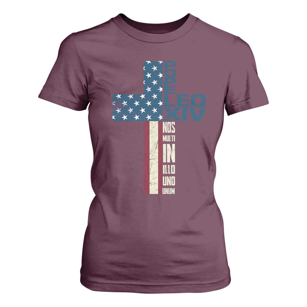 267th Pope Leo XIV T Shirt For Women Nos Multi In Illo Uno Unum American Cross TS02 Maroon Print Your Wear