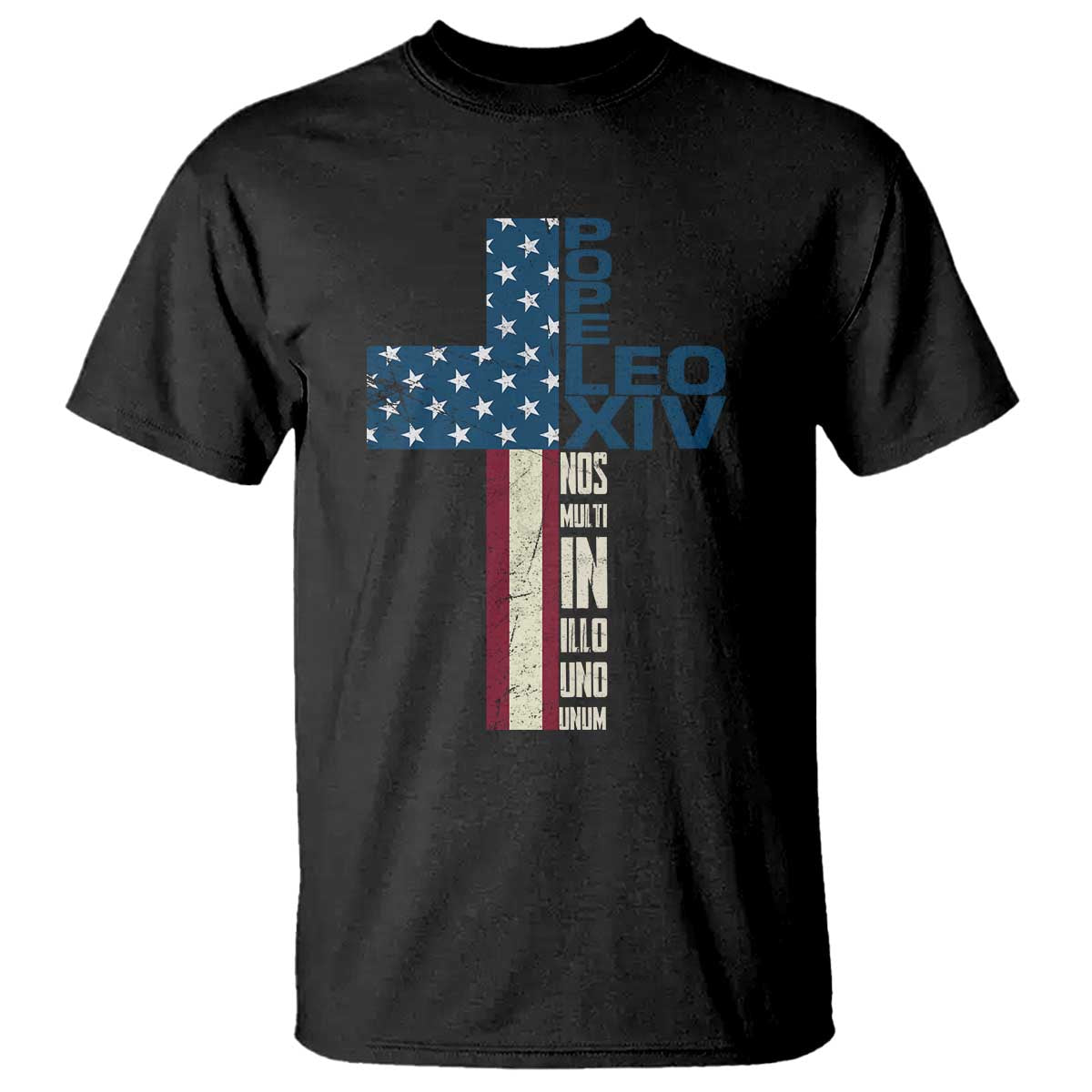 267th Pope Leo XIV T Shirt Nos Multi In Illo Uno Unum American Cross TS02 Black Print Your Wear