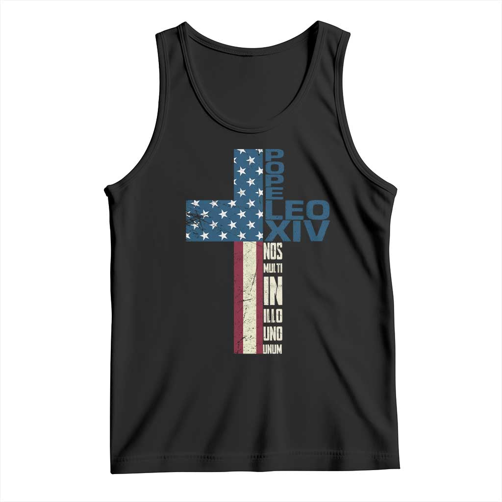 267th Pope Leo XIV Tank Top Nos Multi In Illo Uno Unum American Cross TS02 Black Print Your Wear