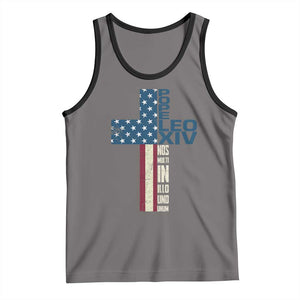 267th Pope Leo XIV Tank Top Nos Multi In Illo Uno Unum American Cross TS02 Deep Heather Black Print Your Wear