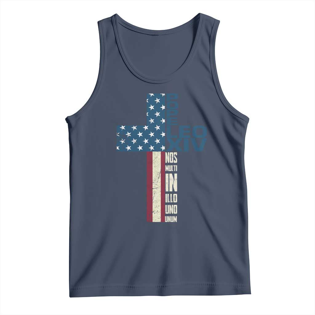 267th Pope Leo XIV Tank Top Nos Multi In Illo Uno Unum American Cross TS02 Navy Print Your Wear