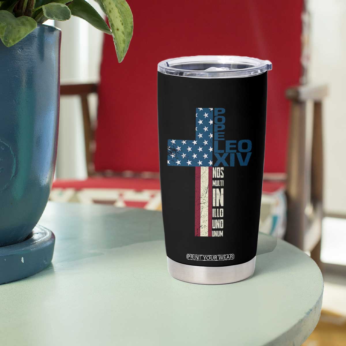 267th Pope Leo XIV Tumbler Cup Nos Multi In Illo Uno Unum American Cross TS02 Print Your Wear