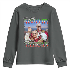 267th Pope Leo XIV Youth Sweatshirt From The Windy City To The Vatican US Chicago Pride TS02 Dark Heather Print Your Wear