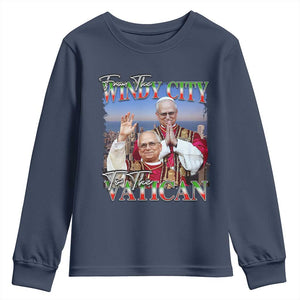 267th Pope Leo XIV Youth Sweatshirt From The Windy City To The Vatican US Chicago Pride TS02 Navy Print Your Wear