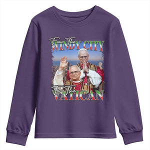 267th Pope Leo XIV Youth Sweatshirt From The Windy City To The Vatican US Chicago Pride TS02 Purple Print Your Wear