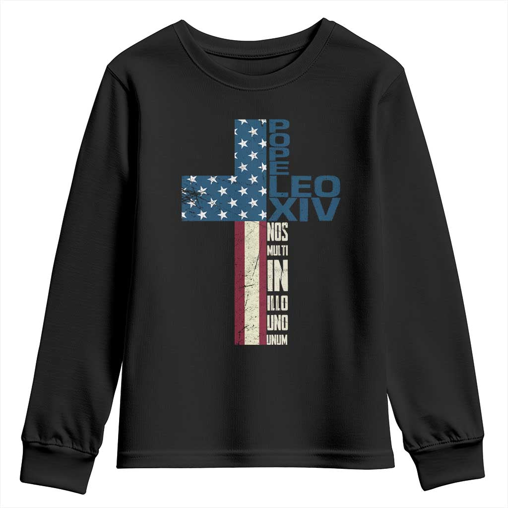 267th Pope Leo XIV Youth Sweatshirt Nos Multi In Illo Uno Unum American Cross TS02 Black Print Your Wear