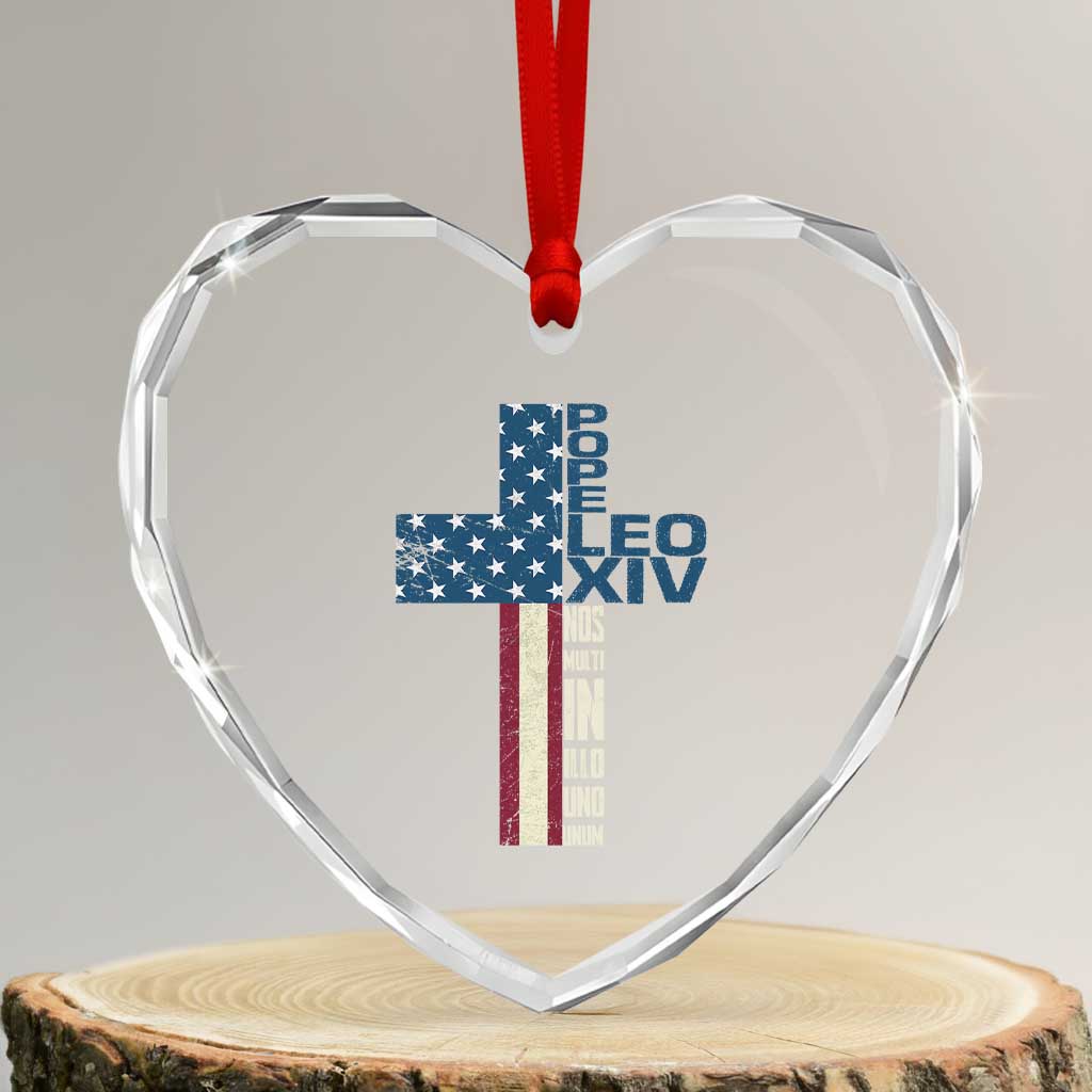 267th Pope Leo XIV Heart Crystal Glass Ornament Nos Multi In Illo Uno Unum American Cross TS02 Transparent Glass 3'' Heart Print Your Wear