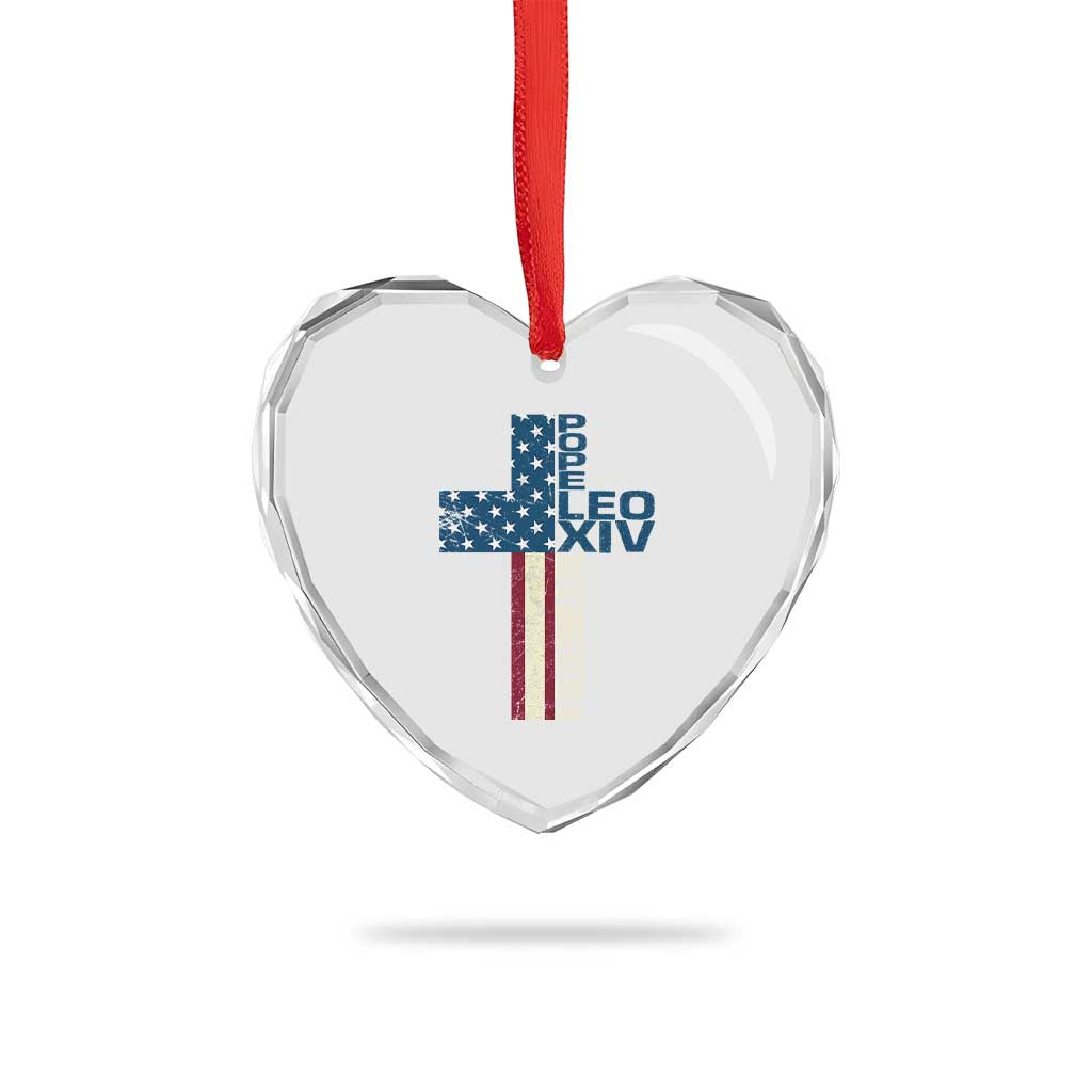 267th Pope Leo XIV Heart Crystal Glass Ornament Nos Multi In Illo Uno Unum American Cross TS02 Print Your Wear