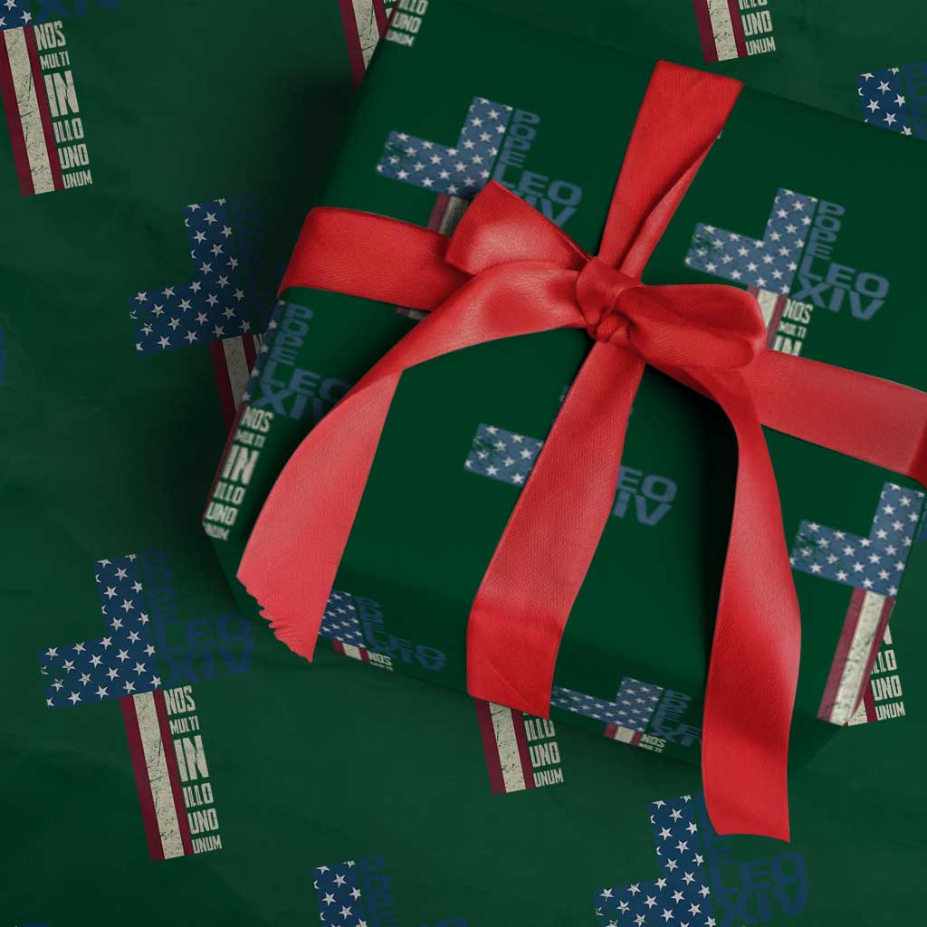 267th Pope Leo XIV Wrapping Paper Roll Nos Multi In Illo Uno Unum American Cross TS02 Green Print Your Wear