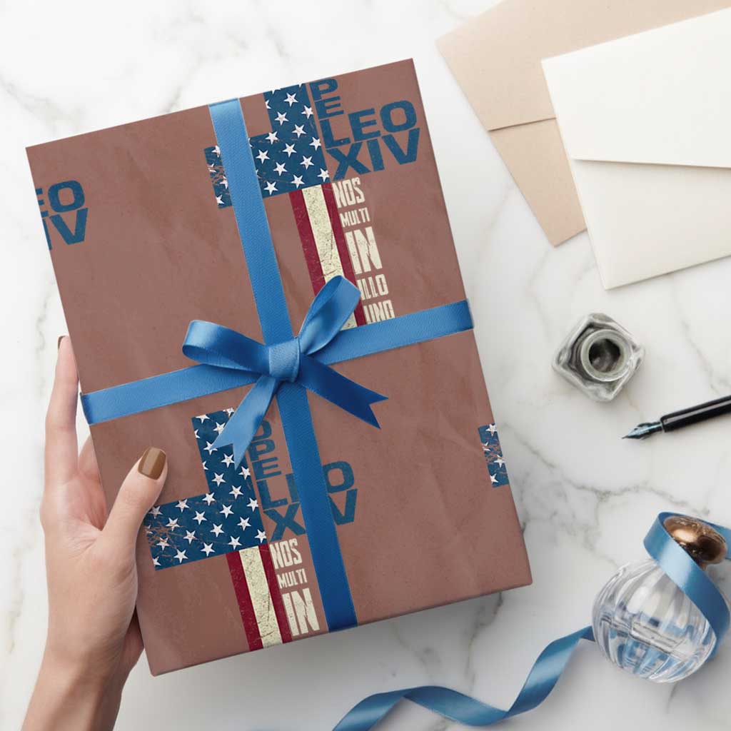 267th Pope Leo XIV Wrapping Paper Roll Nos Multi In Illo Uno Unum American Cross TS02 Mocha Print Your Wear