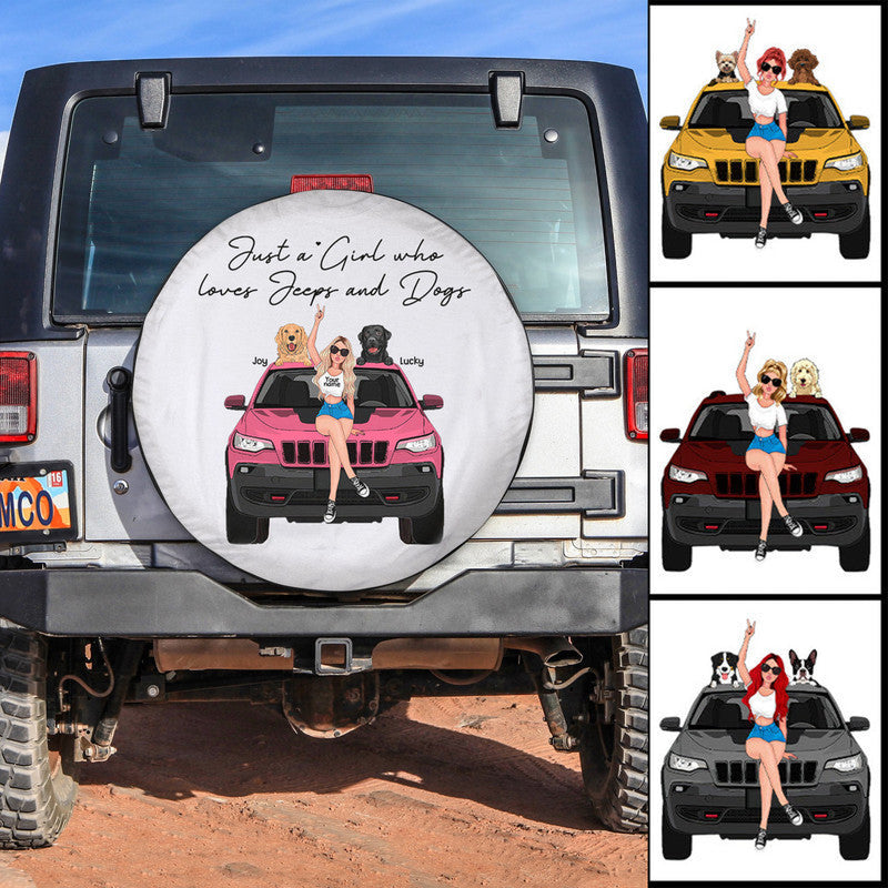 Custom JP Tire Cover With Camera Hole, New JP Cherokee Just A Girl Who Loves JPs And Dogs Spare Tire Cover CTM Custom - Printyourwear