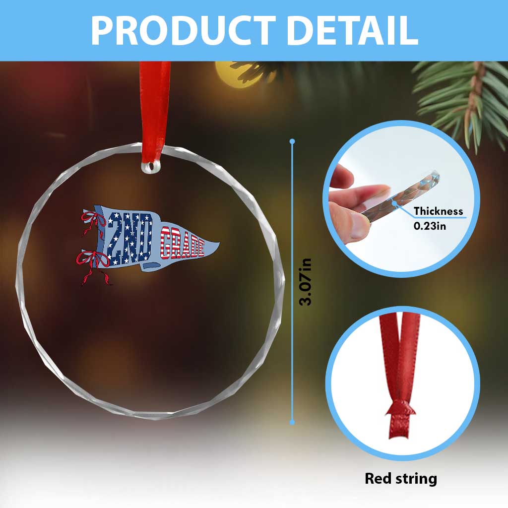 2nd Grade Teacher Pennant US Flag Back to School Crystal Glass Ornament