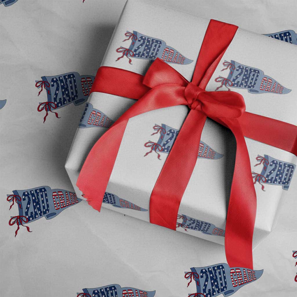 2nd Grade Teacher Pennant US Flag Back to School Wrapping Paper Roll