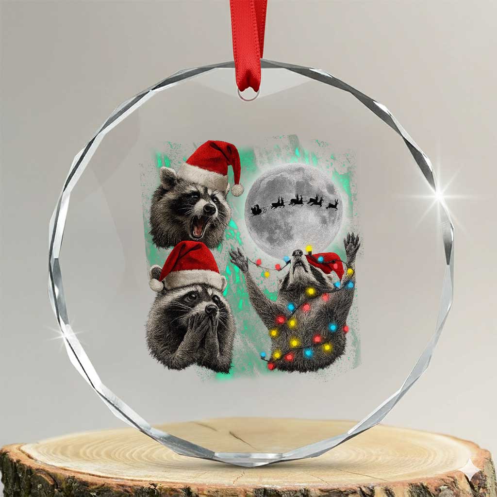 3 Raccoons Howling At Moon Christmas Crystal Glass Ornament Funny Weird Cursed Meme TS10 Transparent Glass 3'' Circle Print Your Wear