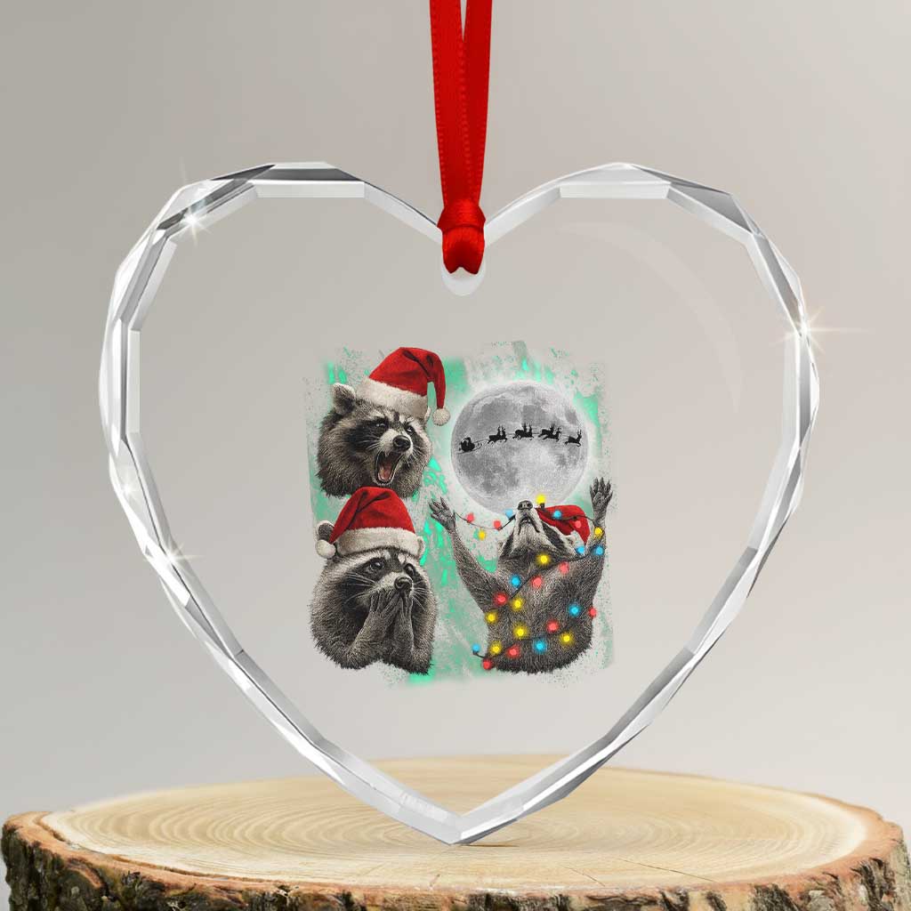 3 Raccoons Howling At Moon Christmas Heart Crystal Glass Ornament Funny Weird Cursed Meme TS10 Transparent Glass 3'' Heart Print Your Wear