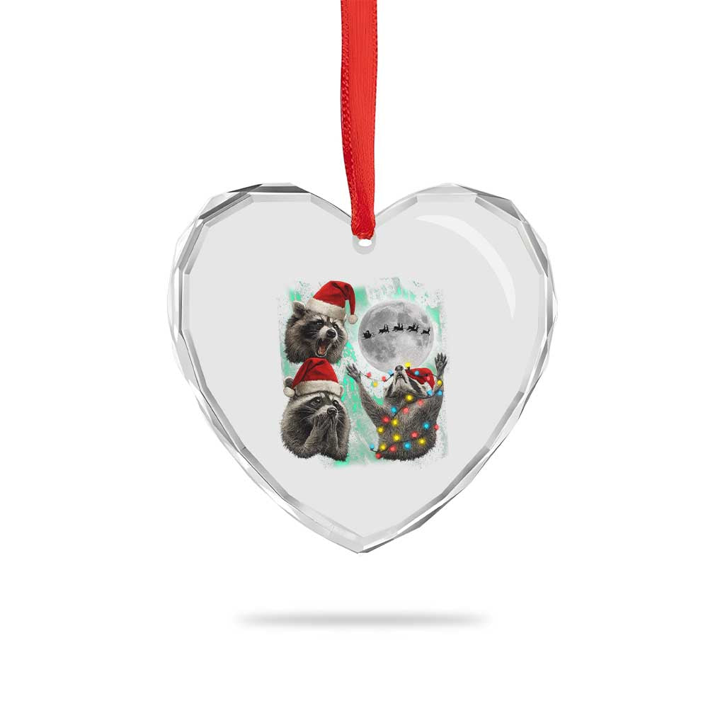 3 Raccoons Howling At Moon Christmas Heart Crystal Glass Ornament Funny Weird Cursed Meme TS10 Print Your Wear