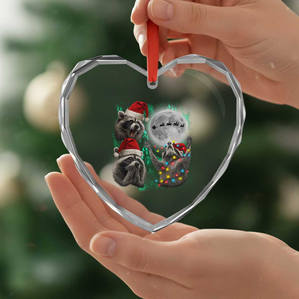 3 Raccoons Howling At Moon Christmas Heart Crystal Glass Ornament Funny Weird Cursed Meme TS10 Print Your Wear