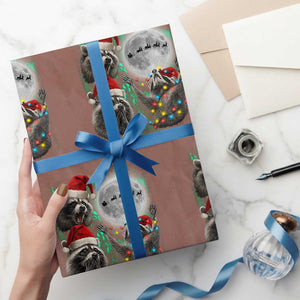 3 Raccoons Howling At Moon Christmas Wrapping Paper Roll Funny Weird Cursed Meme TS10 Mocha Print Your Wear