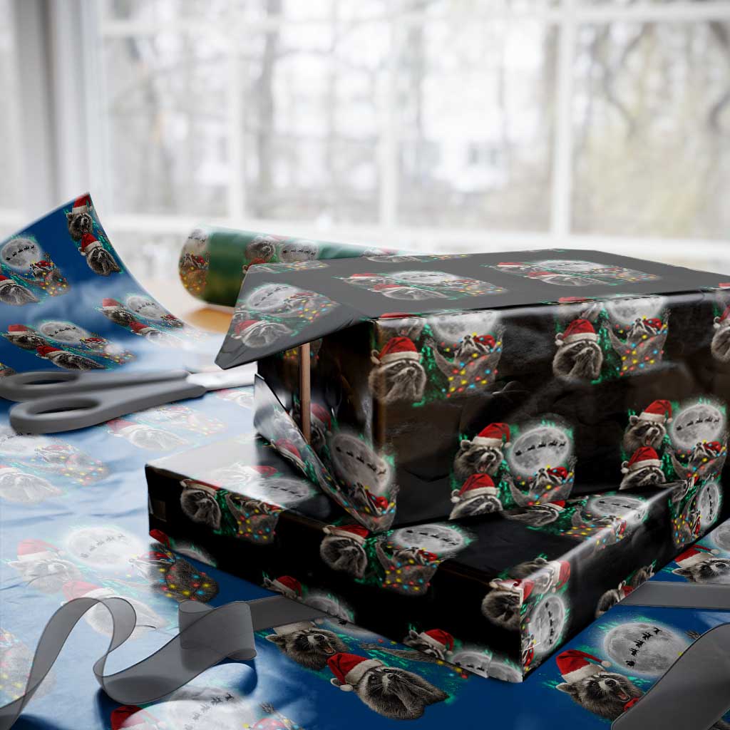 3 Raccoons Howling At Moon Christmas Wrapping Paper Roll Funny Weird Cursed Meme TS10 Black Print Your Wear